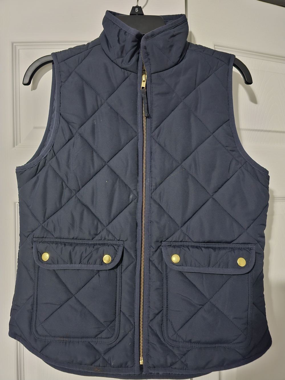J. Crew Navy Quilted Sleeveless Vest with Gold Hardware